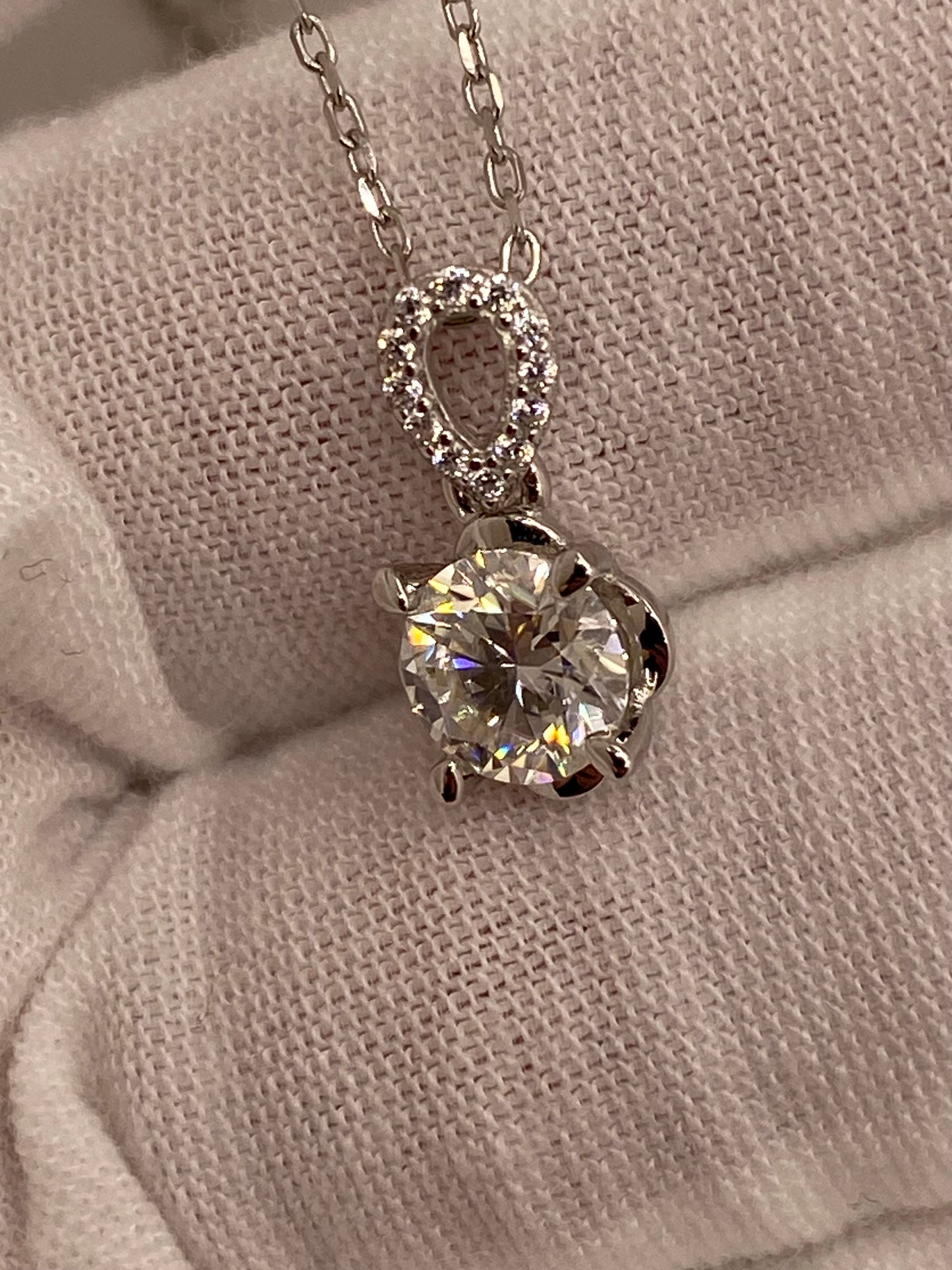 Moissanite Diamond Drop Pendant Necklace 925 Sterling Silver