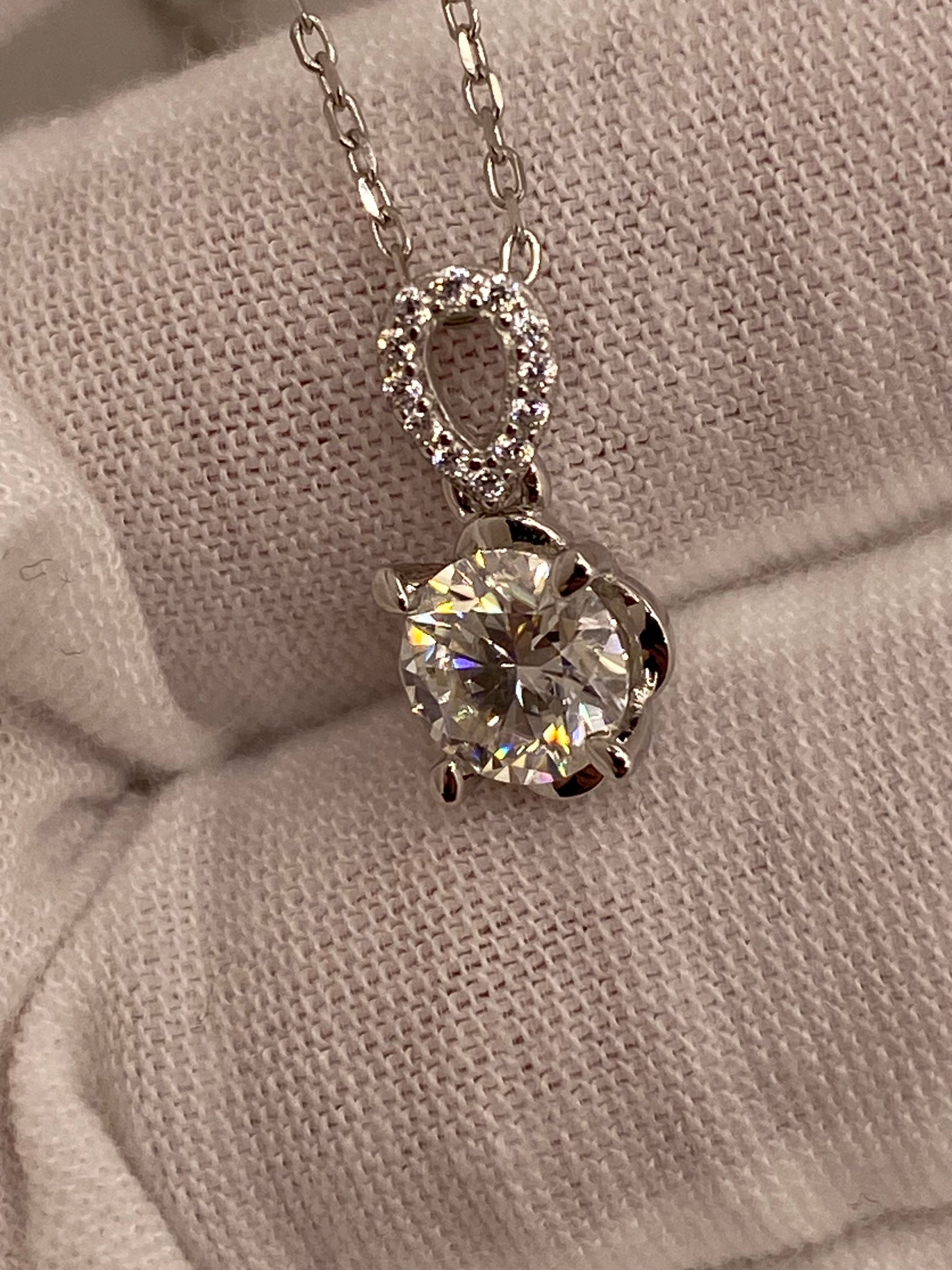Moissanite Diamond Drop Pendant Necklace 925 Sterling Silver