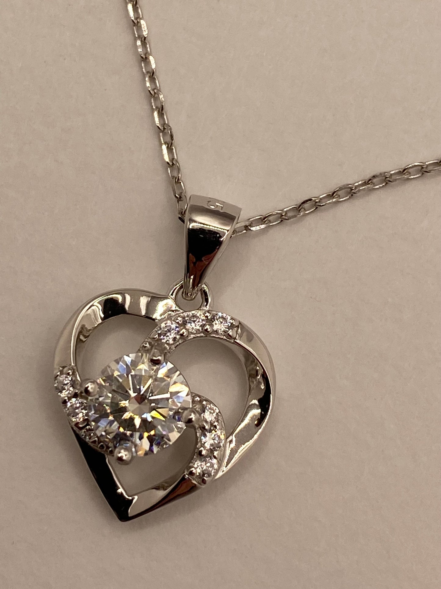 Moissanite Diamond Heart Pendant Necklace 925 Sterling Silver