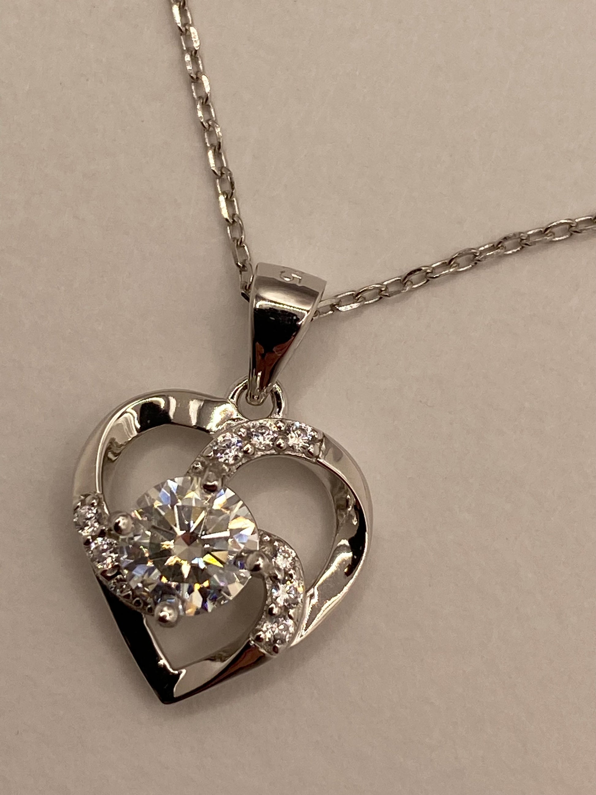 Moissanite Diamond Heart Pendant Necklace 925 Sterling Silver