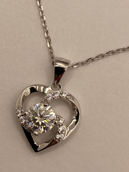 Moissanite Diamond Heart Pendant Necklace 925 Sterling Silver
