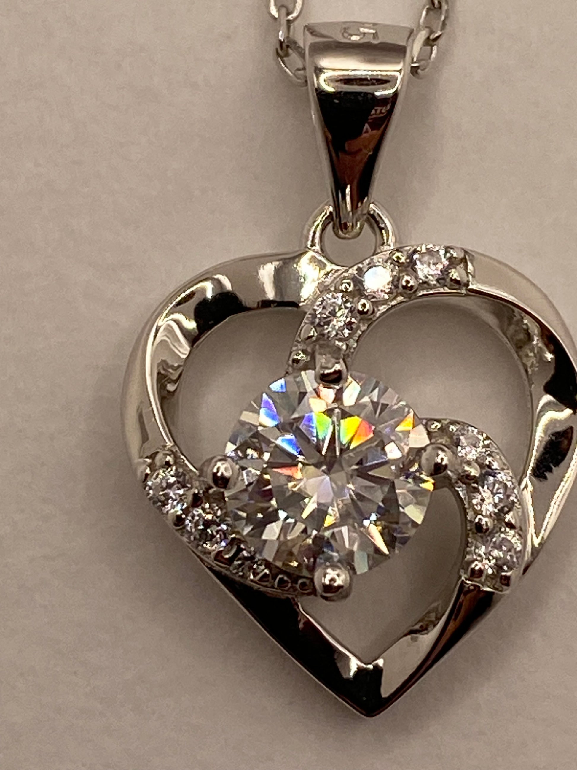 Moissanite Diamond Heart Pendant Necklace 925 Sterling Silver