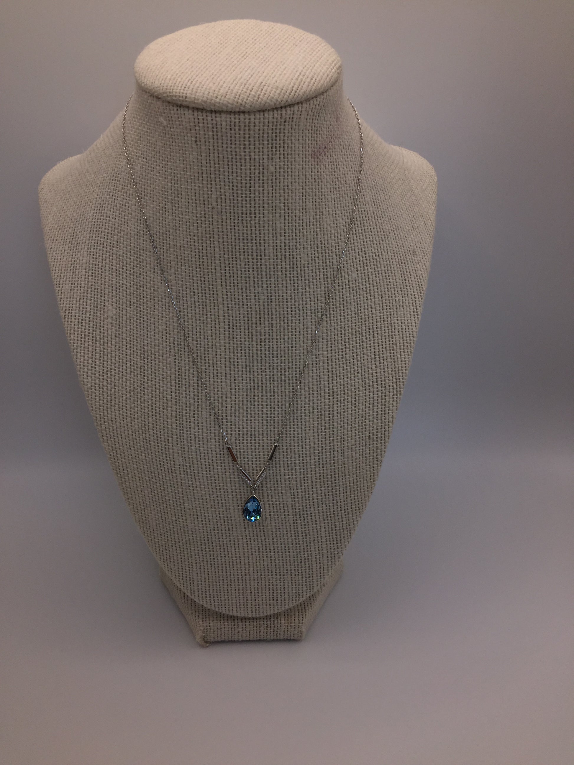 Austria Ocean Blue Crystal Stone Necklace 925 Sterling Silver