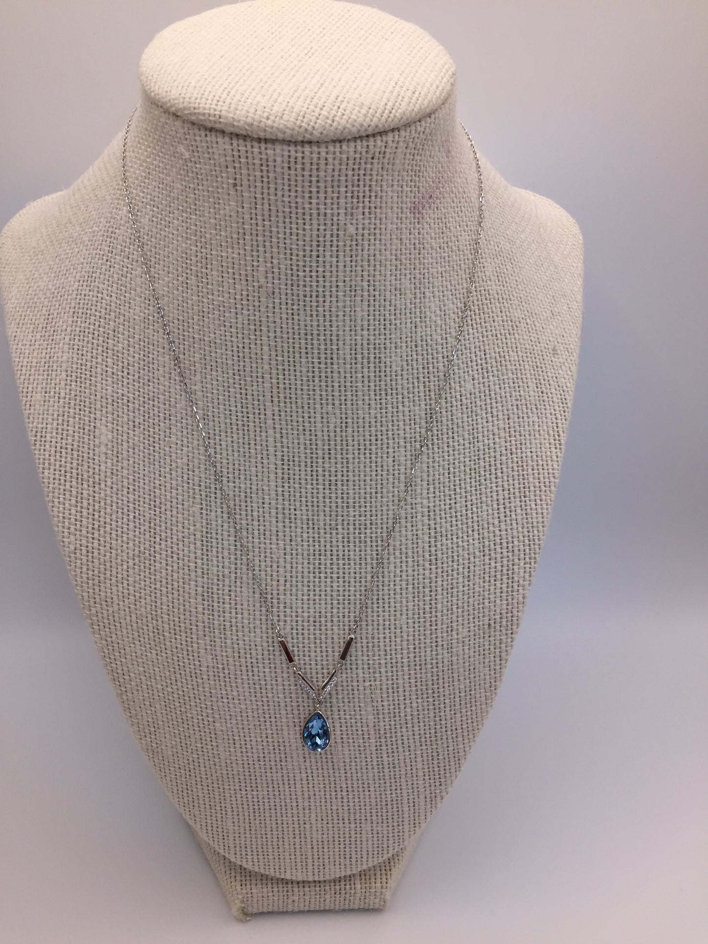 Austria Ocean Blue Crystal Stone Necklace 925 Sterling Silver