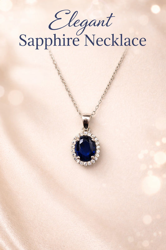 925 Sterling Silver Necklace With Navy Stone With 4A Zirconia